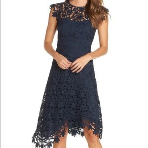 NWOT Eliza J Navy Asymmetrical Lace Dress